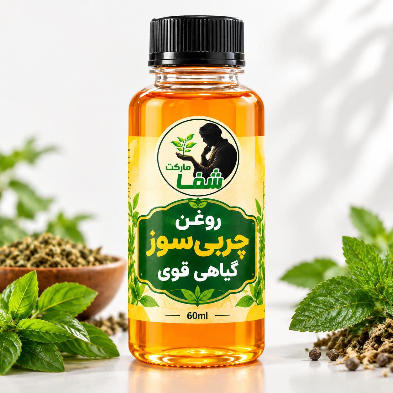 روغن گیاهی چربی سوزی اعلا و اصل شفا مارکت _موضعی ،5گیاه .خرید مستقیم از تولید کننده _سفت کننده و لیفت کننده پوست 60میل